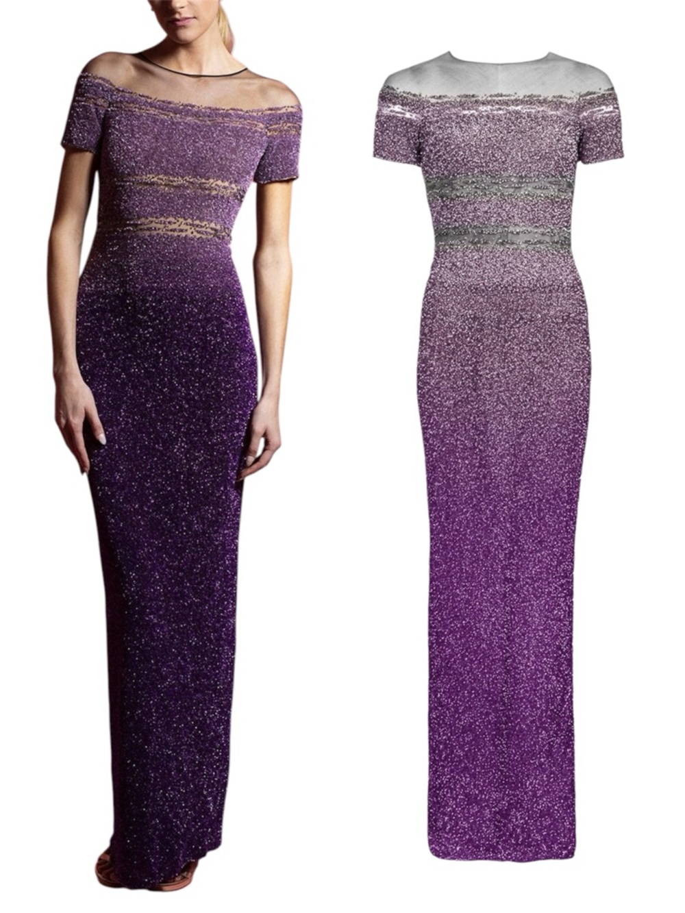 $4,895 Pamella Roland Sequined Ombre Illusion Gown Size 14 100% Silk .Hang
